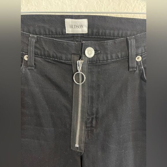 Hudson Crop Riley Relaxed Straight Jeans exposed zipper Black Denim 30 - Picture 8 of 10